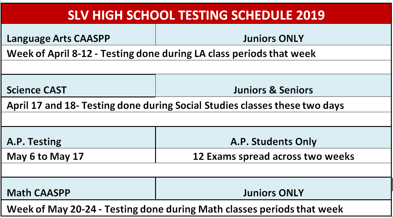 testing schedule; call 3354425 for information