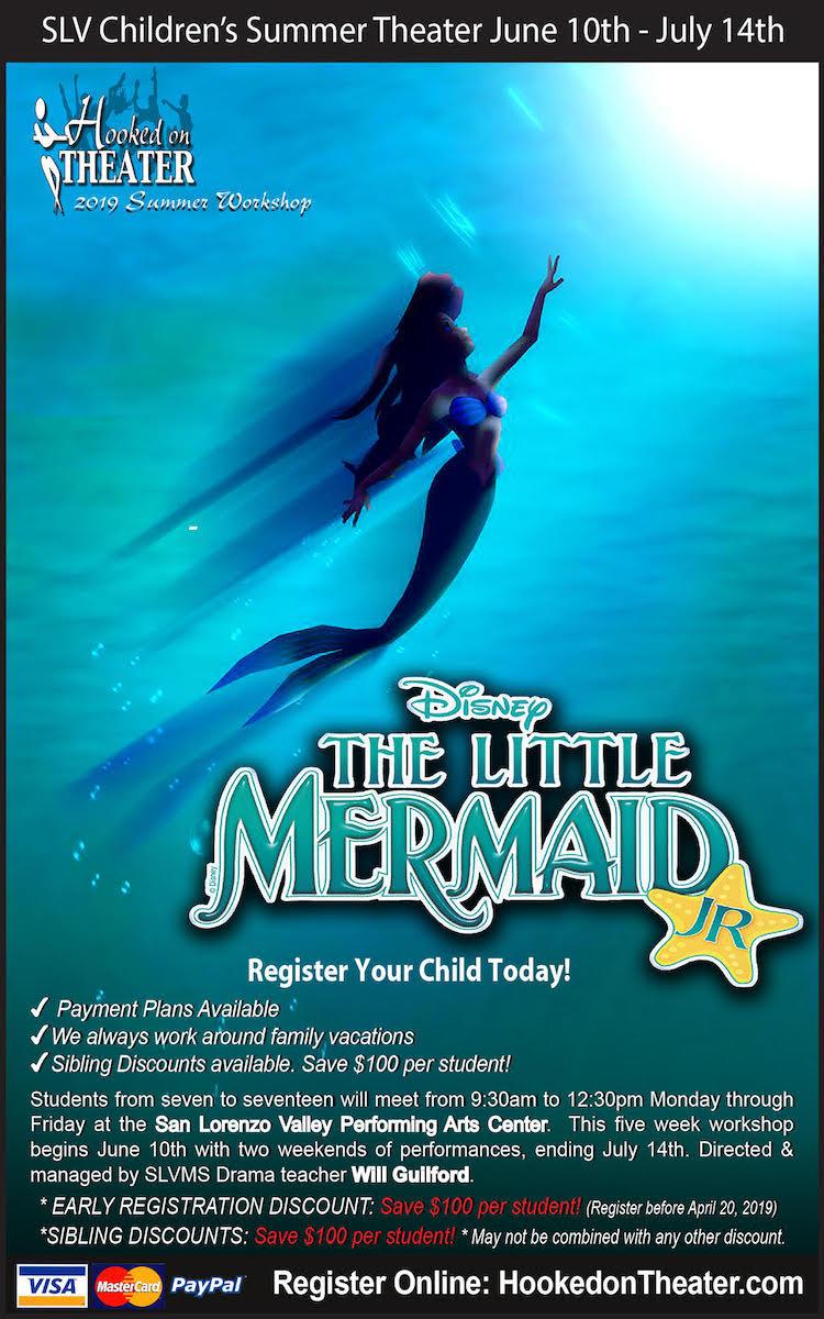 hooked on theatre 2019 summer workshop the little mermaid; call 3354425 for more information