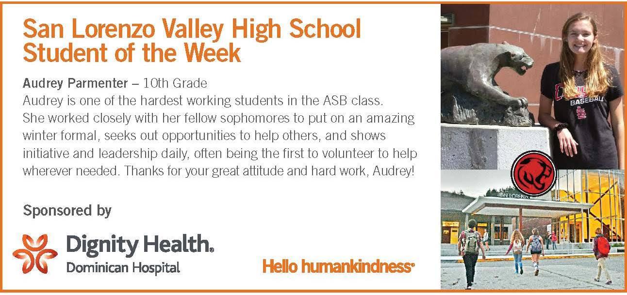 san lorenzo valley high school student of the week: audrey parmenter