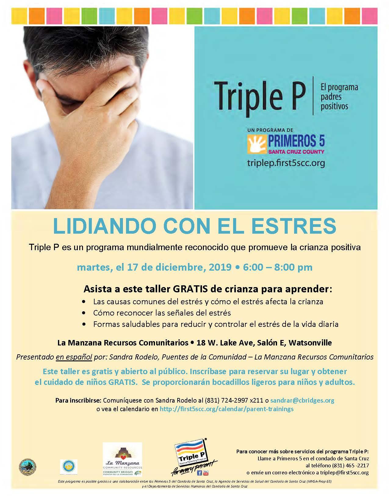 triple p parenting program presents a coping with stress workshop; call 831-724-2997 x211 for information