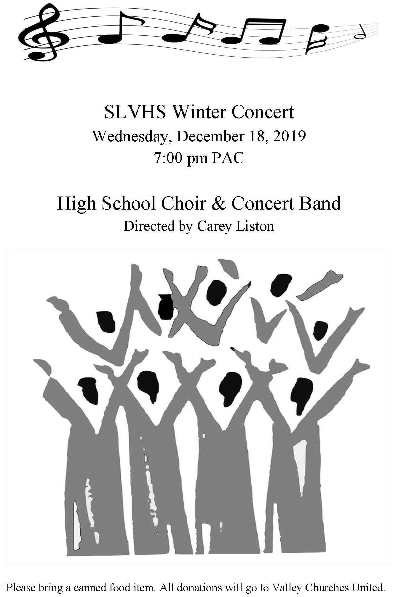 winter concert 12-18-2019 7:00 pm; email cliston@slvusd.org for info