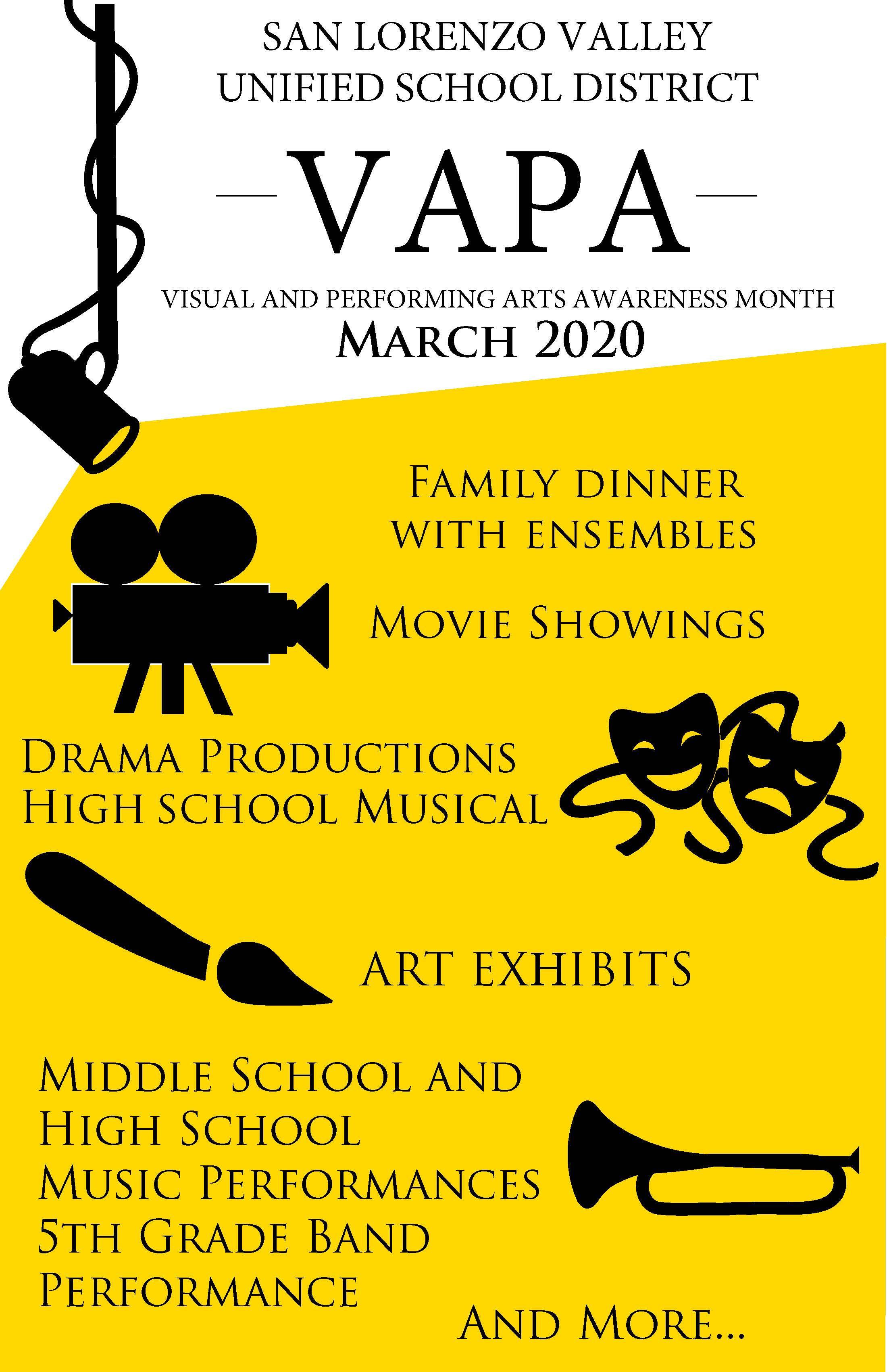 visual and performing arts awareness month march 2020; call 336-4022 for information