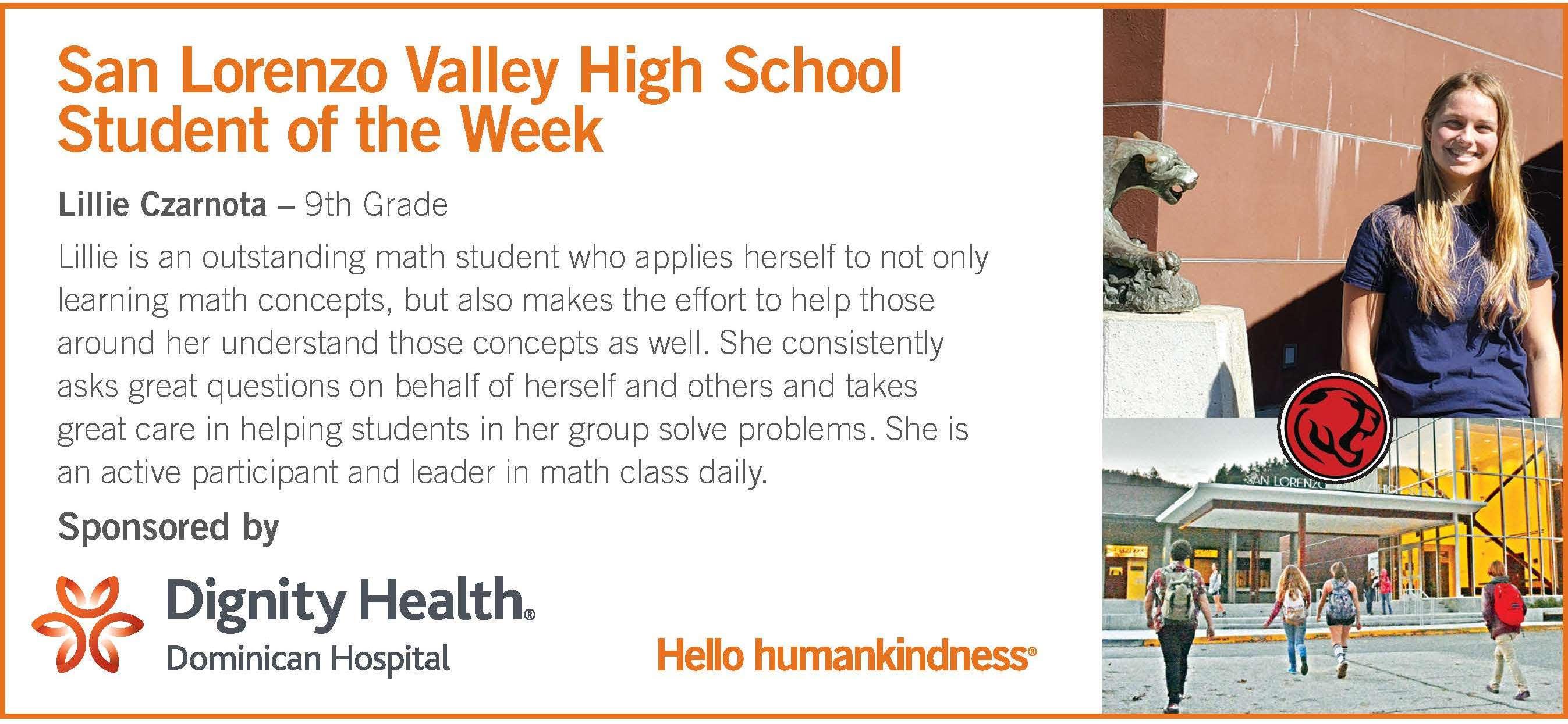 HS Student of the Week: Lillie Czarnota -9th 