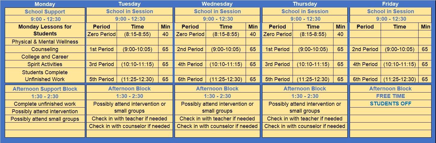 New Schedule; contact jcalden@slvusd.org for details