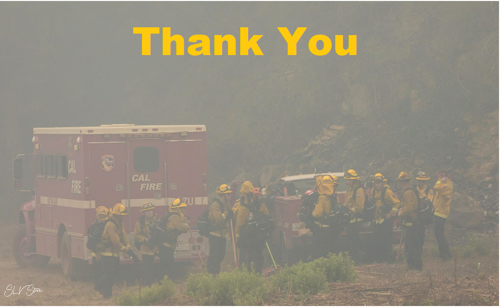 thank you (photo of cal fire group in smoky scene)