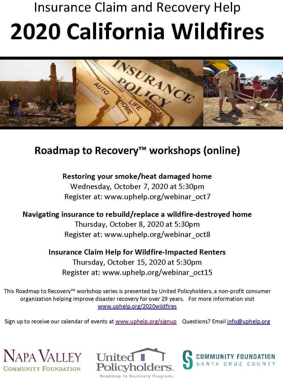 Roadmap to Recovery workshop; for mer info visit www.uhelp.org/2020wildfires