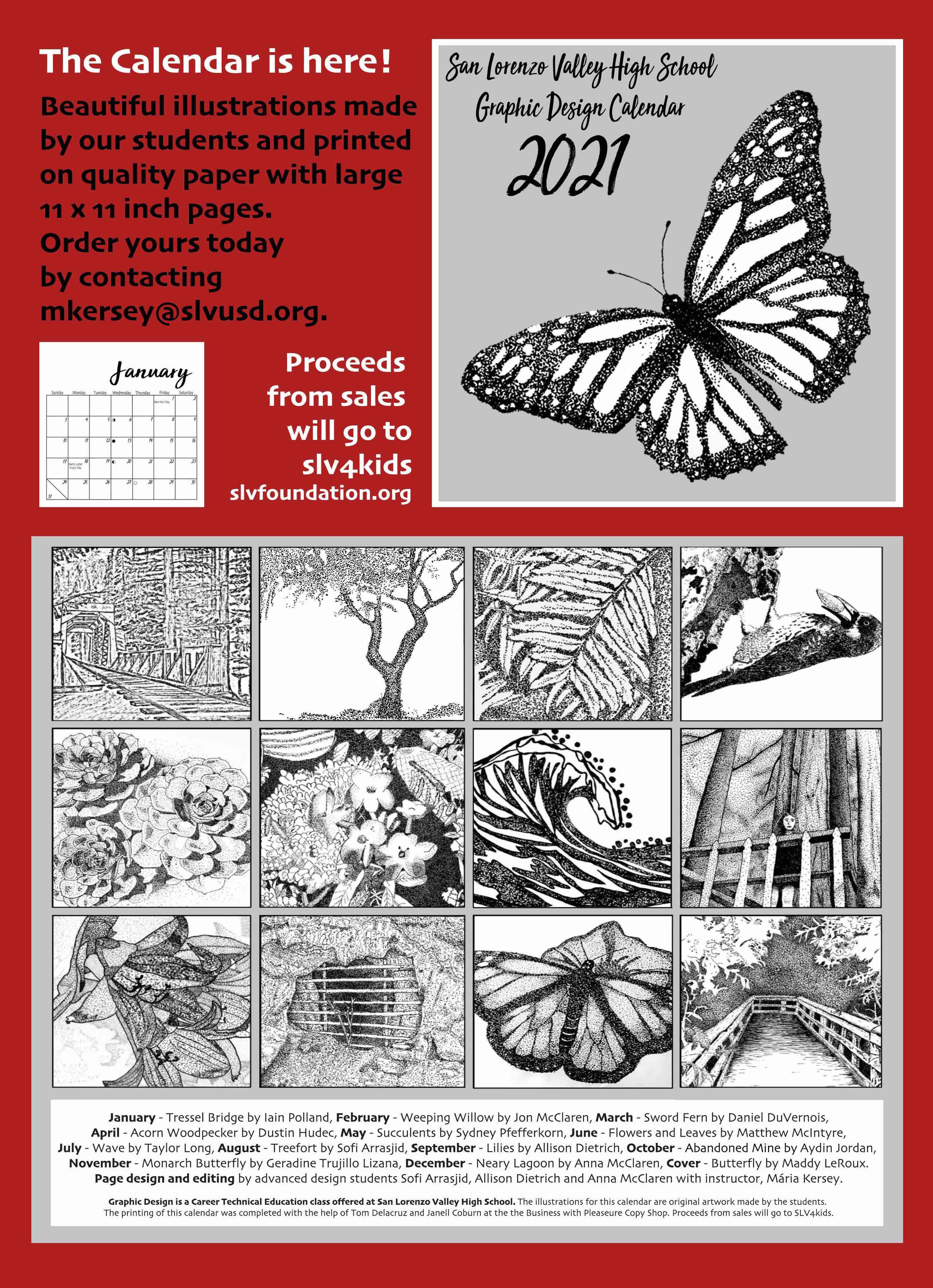2021 SLVHS Calendar available; email mkersey@slvusd.org for information