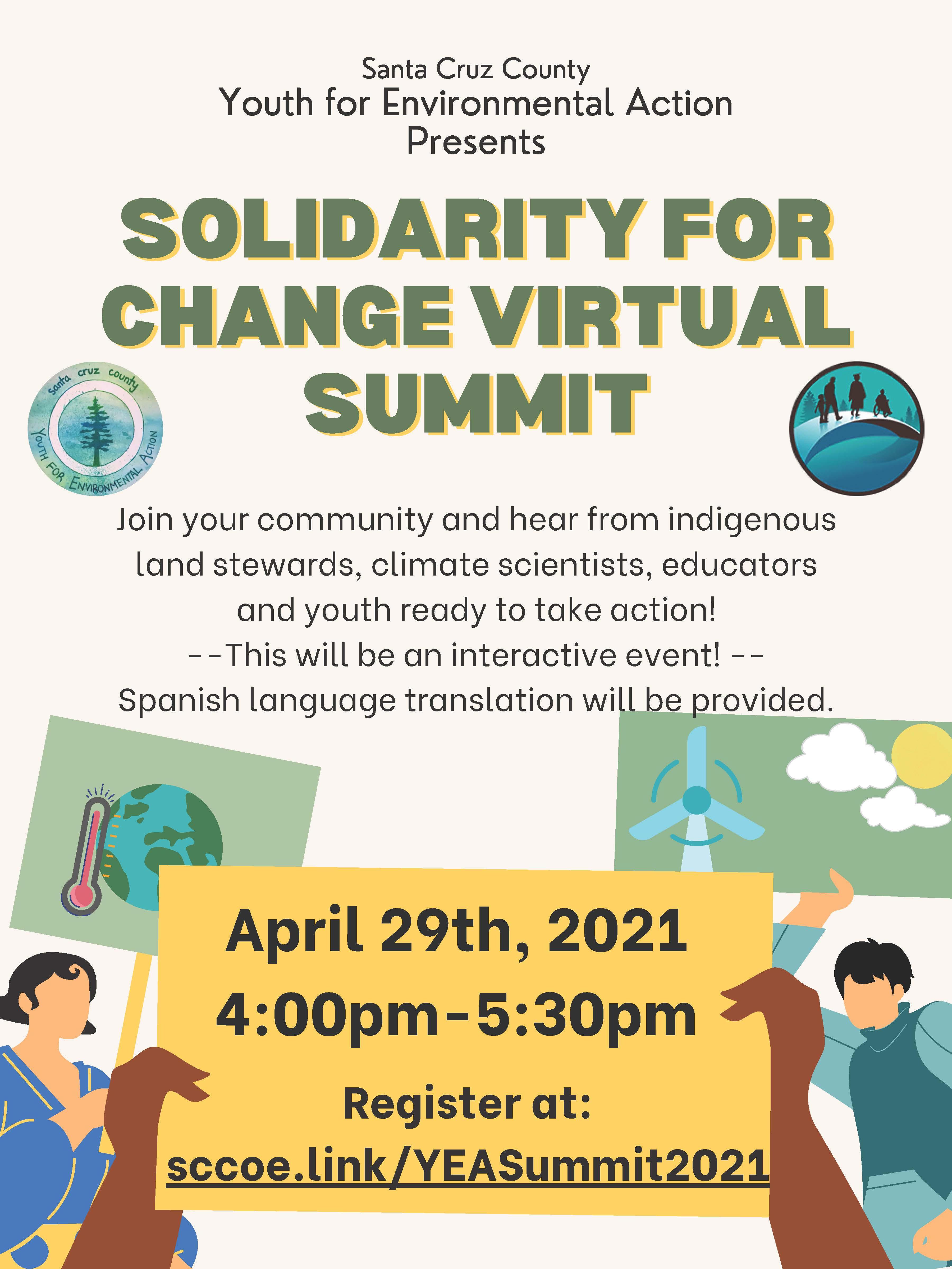solidarity for change virtual summit; register at sccoe.link/YEASummit2021