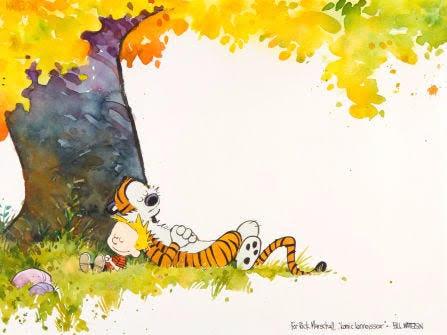 calvin and hobbs relaxing under a tree