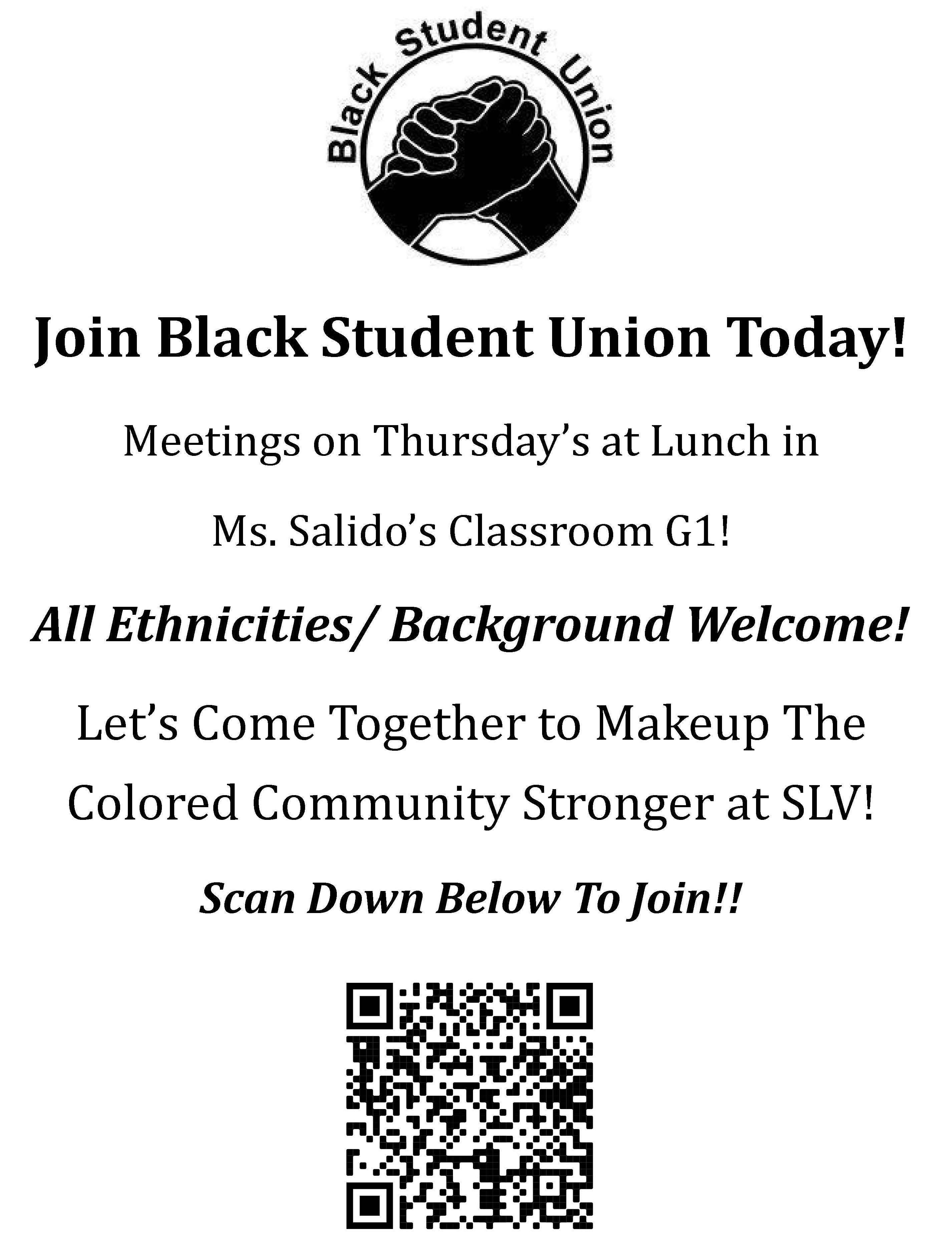 join black student union today; call 831-335-4425 x200 for details