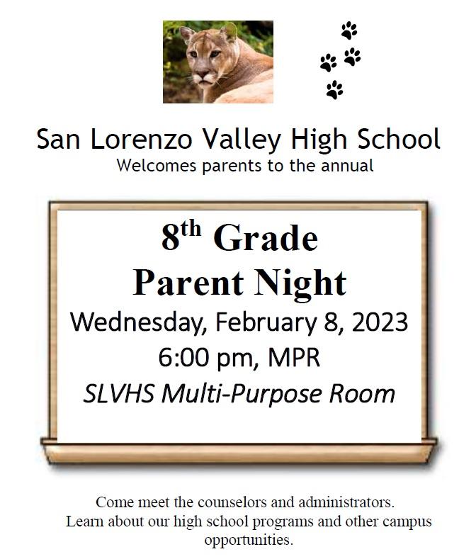 8th Grade Parent Night - Feb. 8th at 6pm in MPR